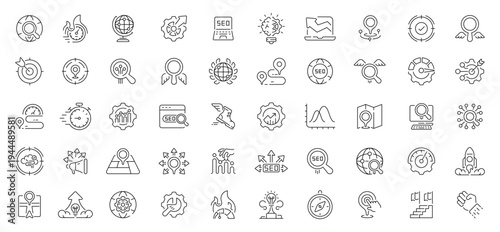 Seo and marketing icons set . editable line icons, outline, digital strategy symbols