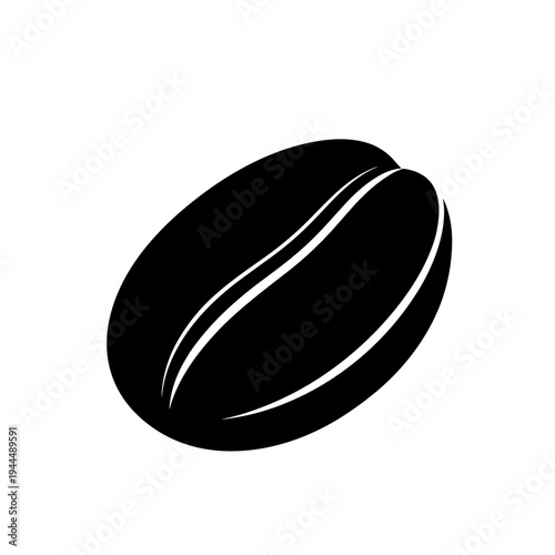 Simple black coffee bean icon with a white background, minimalist design