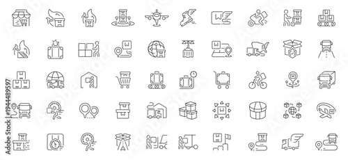 Package delivery icons set. editable line icons, outline, shipping, logistics symbols