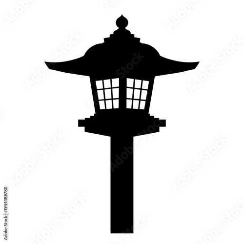 Traditional Japanese lantern silhouette with a distinctive pagoda-style roof and grid windows