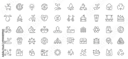 Recycling and sustainability icons set. line, eco-friendly, editable line icons
