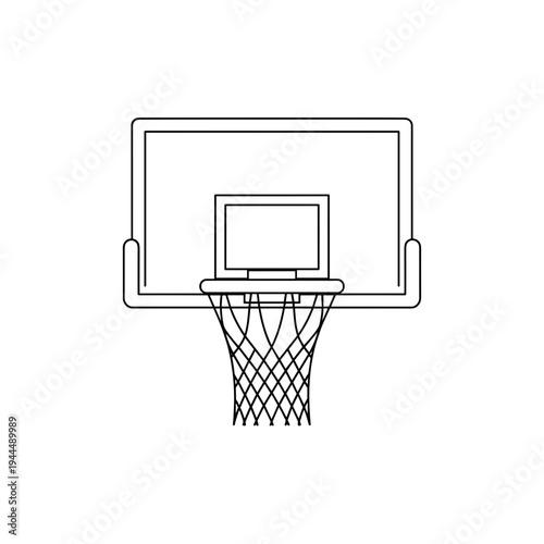 Simple line art illustration of a basketball hoop with a net and backboard