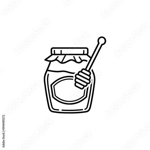 Simple line art illustration of a jar of honey with a honey dipper stick inside