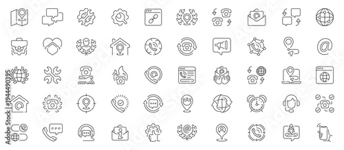 Contact us icons set. line, editable line icons for communication and support