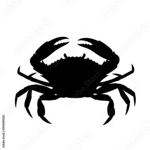 Black silhouette of a crab with claws raised against a white background