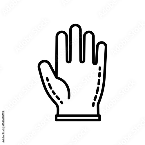 Simple line art icon of a medical glove with fingers spread open on a white background