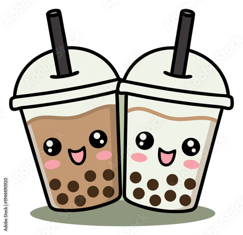 Cute kawaii bubble tea boba cups