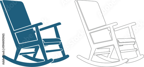 Blue and black rocking chair silhouettes