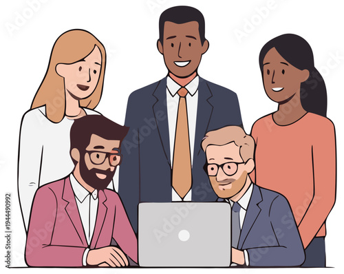Diverse team around a laptop