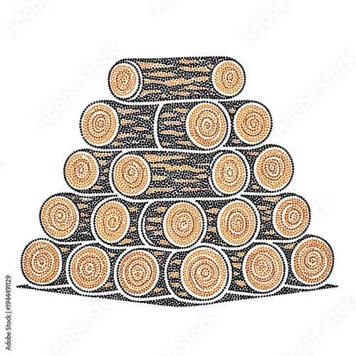 Pile of firewood logs in dot art style, abstract representation of natural resources