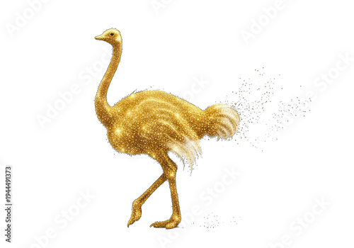 Golden ostrich chick walking isolated on transparent background