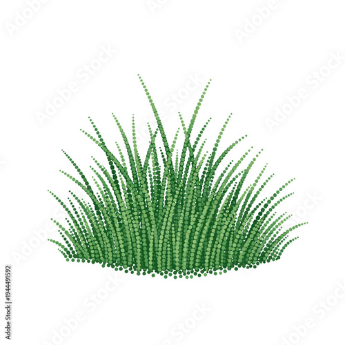 Abstract green grass made of dots on a white background, naturalistic illustration