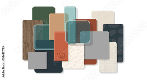 Eco-Friendly Design Mood Board: Natural Materials, Sustainable Color Palette & Textures for Interior Concepts Illustration