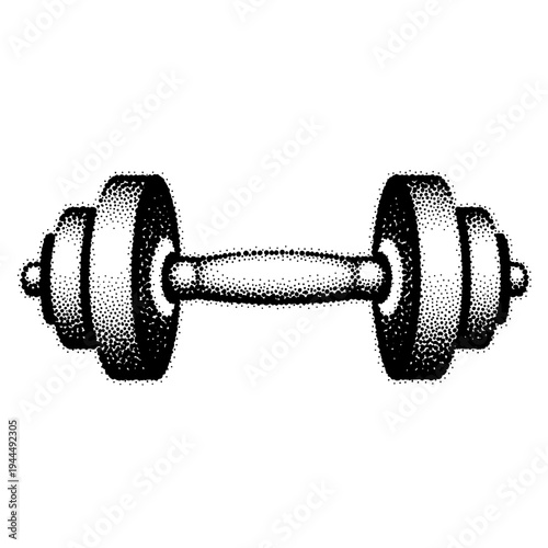 Vintage dumbbell illustration in stippling technique, symbolizing strength and fitness