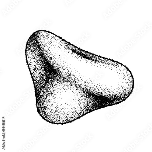 Abstract organic shape with stippled shading and smooth curves on a white background