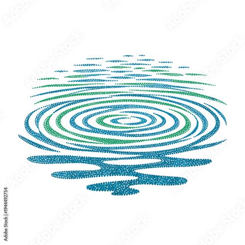 Abstract water ripples created with dots in blue and green, representing movement and flow