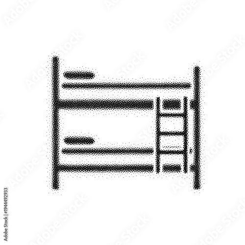 Simple black and white icon of a bunk bed with a ladder, perfect for design elements