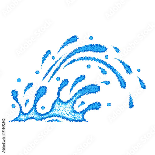 Dynamic blue water splash illustration created with dots, conveying motion and refreshment