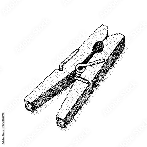 Classic wooden clothespin rendered in a stippled black and white illustration style