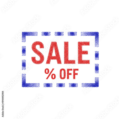 Red and blue dotted "SALE % OFF" text inside a dashed border, representing a discount coupon