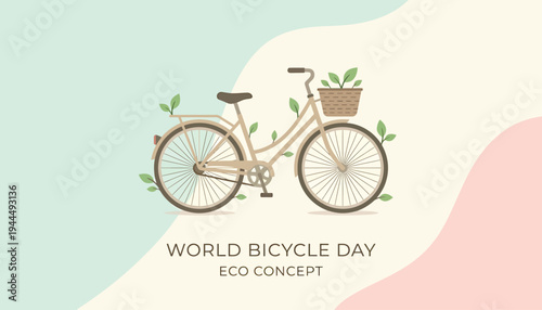 A green bicycle with a basket on the front for world bicycle day