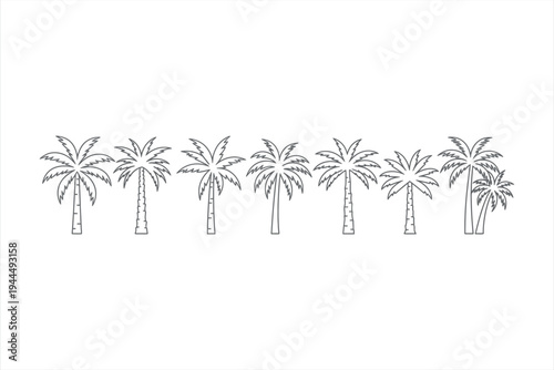 Tropical Palm Trees Outline Vector Set