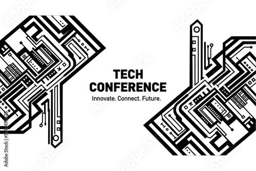 Tech Conference: A dynamic graphic design element announces an upcoming tech conference, embodying innovation, connection, and the future.