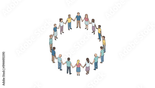 A diverse group of people forming a circle and holding hands together