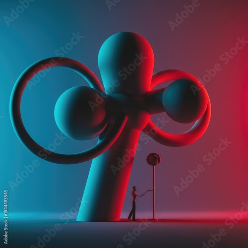 A bizarre and highly stylized dreamscape featuring improbable geometric forms and saturated, vibrant colors, great for digital art projects, shape, magenta, creative