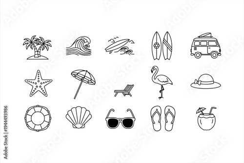 Summer vacation icons set