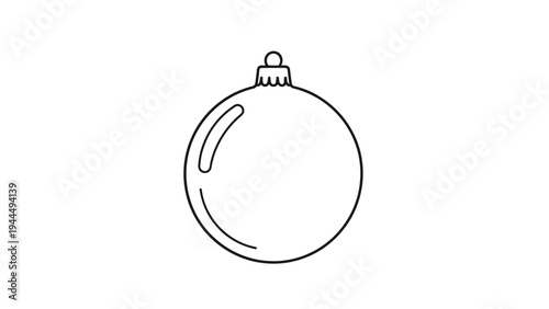 Christmas bauble outline drawing on a white background features a classic round ornament with a small hanging loop for holiday decorations.