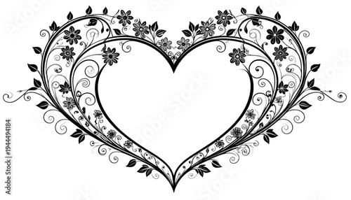 A beautifully intricate heart shape adorned with delicate floral and leaf patterns. isolated on transparent background