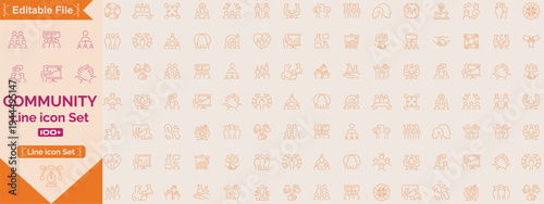 Community icon collection set. Containing together, diversity, solidarity,  volunteer, society, friendship, unity icon. Simple line vector illustration	