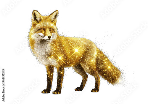 Red fox standing in golden fur isolated on transparent background png cutout