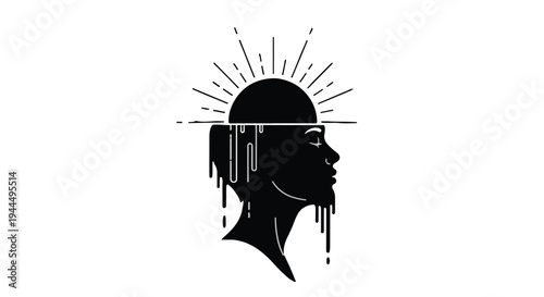 Man Turning Head with Particles Falling from Mouth and Hair Vector Illustration