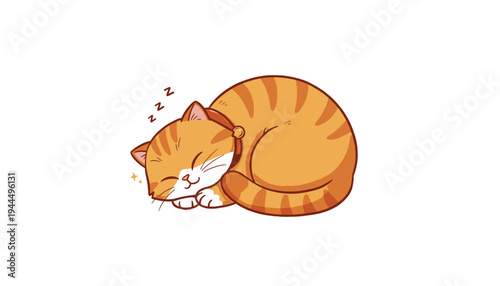 Cute sleeping orange tabby cat curled up peacefully.