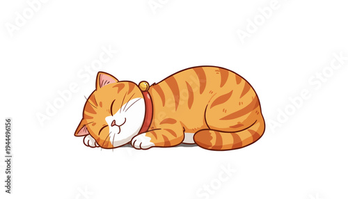 Cute sleeping orange tabby cat illustration.