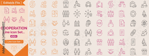 Charity, Society cooperation icon set. Contain icons related to showing global society and cooperation concepts. Editable stroke. Vector illustration