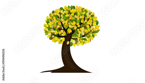 A vibrant and lush green tree with a thick trunk and widespread branches isolated on transparent background