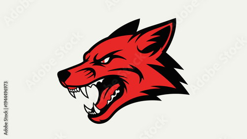 Aggressive Red Wolf Head Mascot Logo, Fierce Animal Emblem