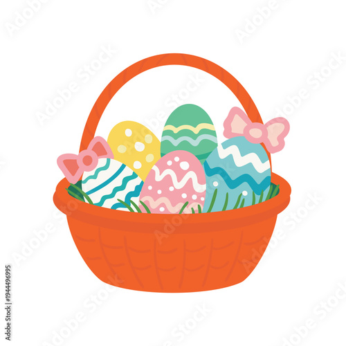Easter Basket Colorful Cute Doodle Vector  