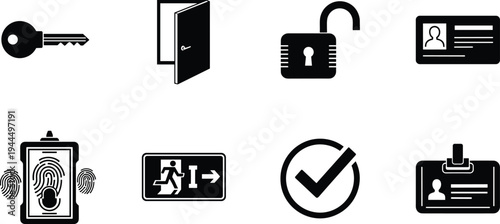 A professional flat vector silhouette illustration of people standing in line while a health worker in protective gear performs a non-contact temperature check.