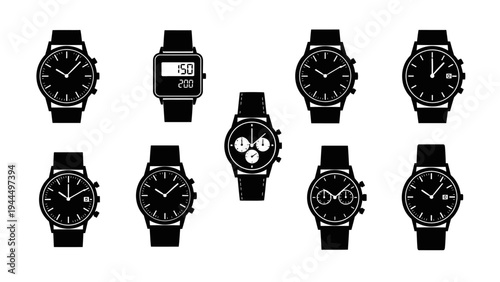 Collection of various black watches.