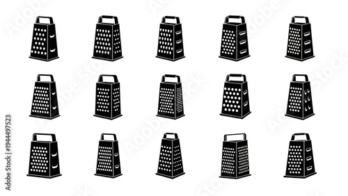 Black plastic grater set isolated on white.