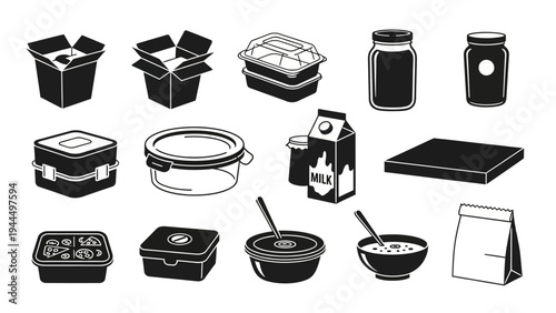 Collection of various food packaging icons.