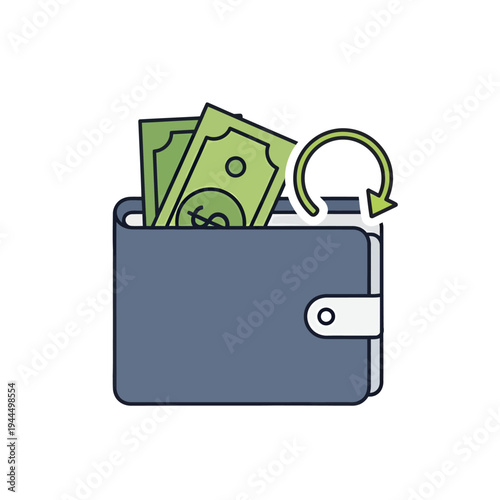 Wallet with Cash and Refresh Icon.