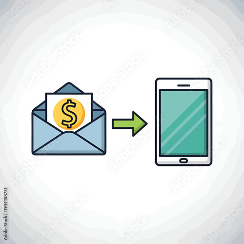 Envelope with Dollar Coin and Mobile Phone.