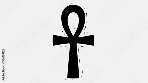 Ancient Egyptian Ankh Symbol of Life, Black Silhouette on White Background