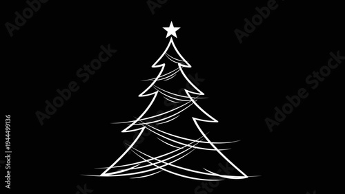 Minimalist White Christmas Tree Silhouette with Star on Black Background