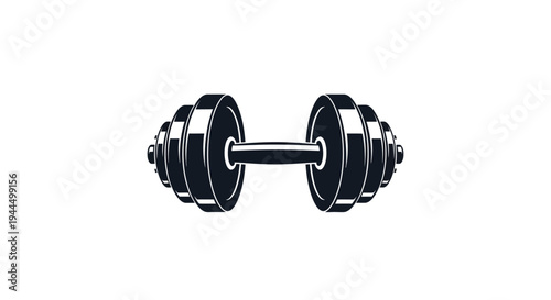 Vector illustration of a classic black dumbbell. Symbol of fitness, strength training, workout, gym, and healthy lifestyle.